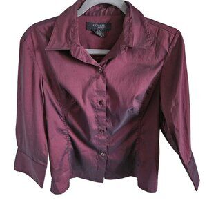 Express Woman Size S Dark Maroon Black Witchy Whimsy Goth Button Stretch Blouse